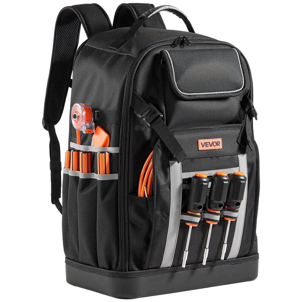 Tool Backpack, 56 Pockets, Heavy-duty Tools Storage Organizer Bags with Molded Base, Electrician Jobsite Backpack for Construction Jobsite, Electrician, Industrial, Repairman, and HVAC Techs
