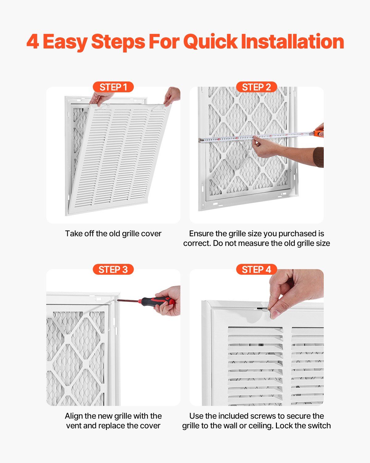 Return Air Filter Grille, Fits W50.5 x H50.5cm Duct Opening Size, Filter Included, Return Air Vent Cover for Wall, Powder-Coated Steel Return Air Grill Detachable Face/Door for 1 inch Filters