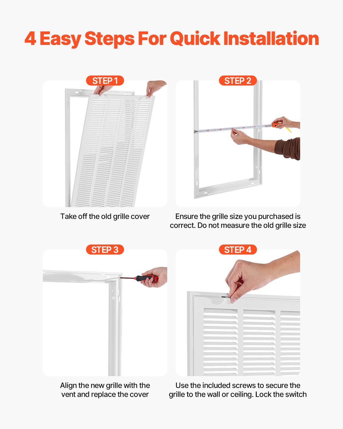 Return Air Filter Grille, Fits W50.5 x H75.5 cm Duct Opening, Filter Not Included, Return Air Vent Cover for Wall, Powder-Coated Steel Return Air Grill Detachable Face/Door for 1 inch Filters
