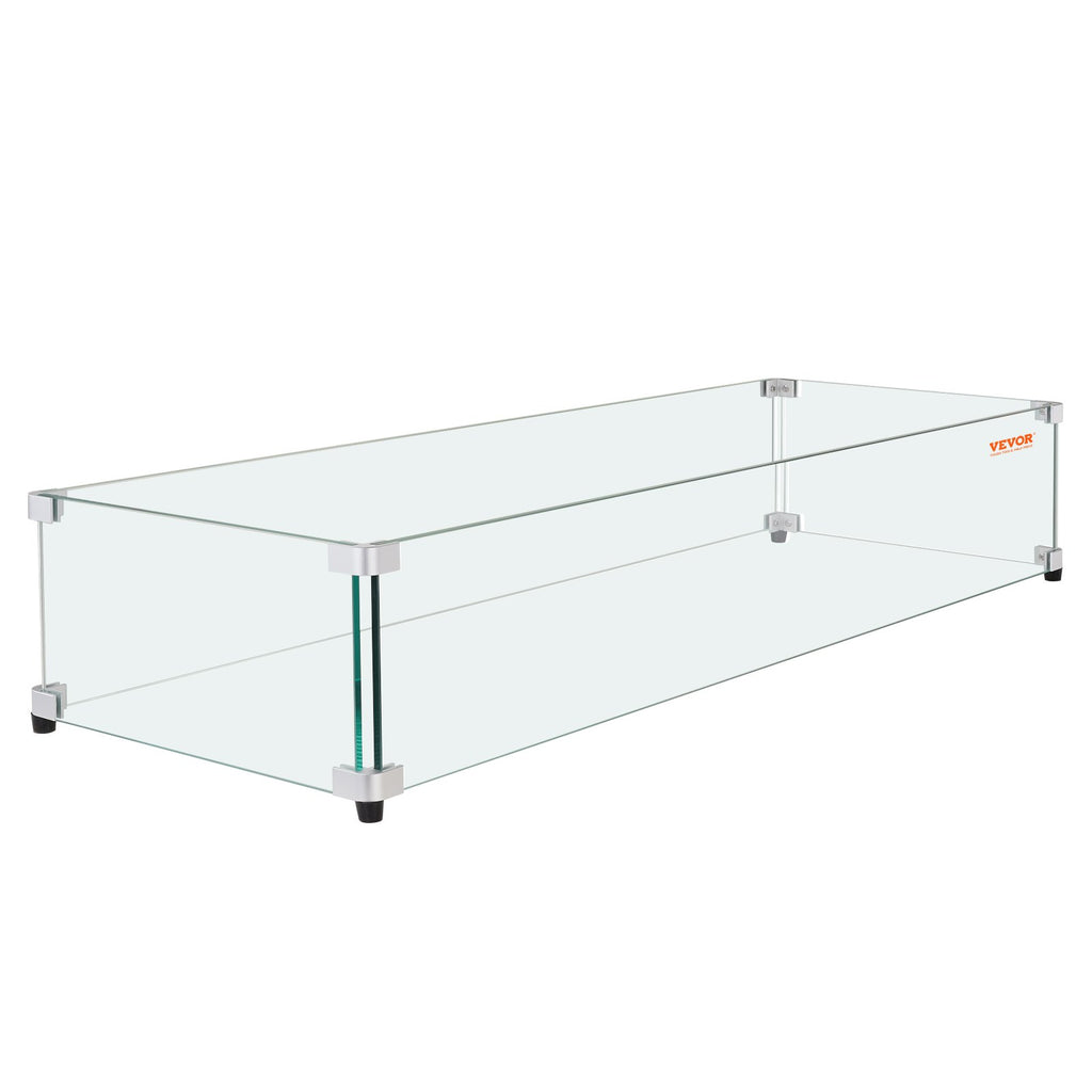 Glass Wind Guard for Rectangular Fire Pit Table 798 x 317 x 165 mm, 8mm Thick and Sturdy Tempered Glass Panel with Hard Aluminum Corner Bracket & Rubber Feet, Easy to Assemble