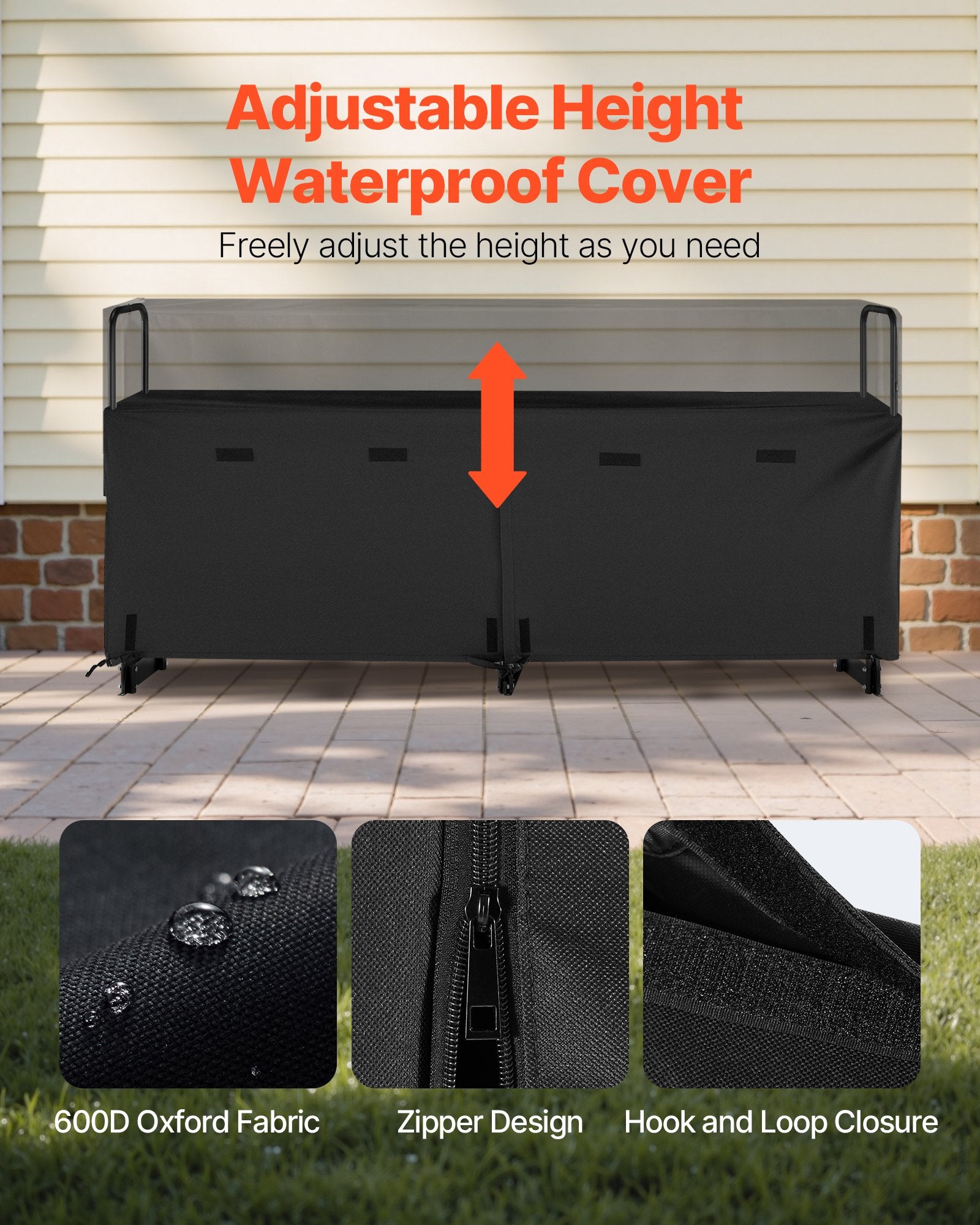 Firewood Rack with Waterproof Cover, 2.57m Outdoor Firewood Holder, 1/2 Cord Storage Metal Log Holder, 299kg Max Weight Capacity, Top Covered, Powder-Coated Wood Storage Rack for Fireplace Deck