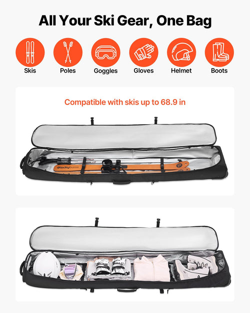 190cm Wheeled Ski and Snowboard Travel Bag – Black