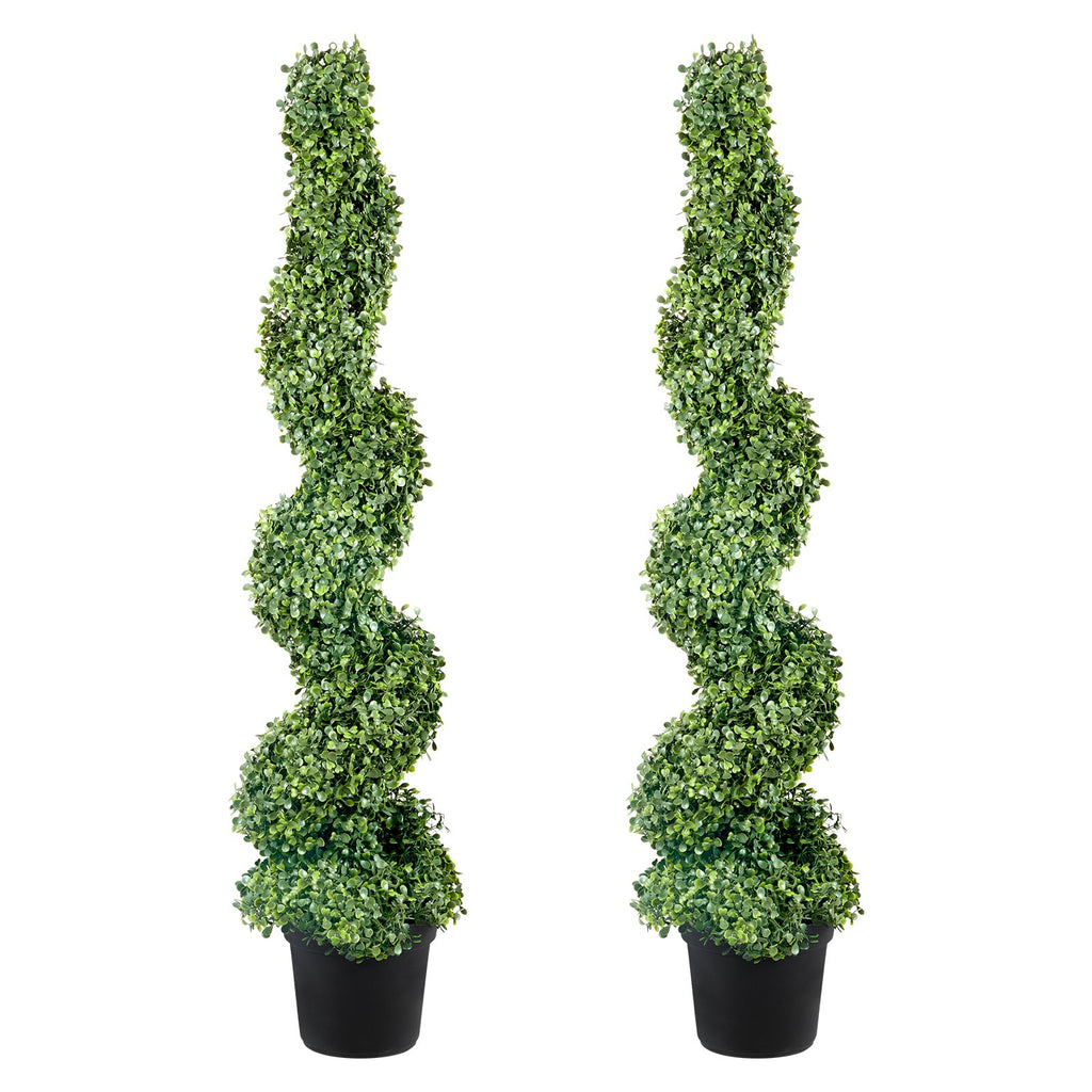 Artificial Topiaries Boxwood Trees, 10cm Tall (2 Pieces) Faux Topiary Plant Outdoor, All-year Green Feaux Plant w/ Replaceable Leaves for Decorative Indoor/Outdoor/Garden