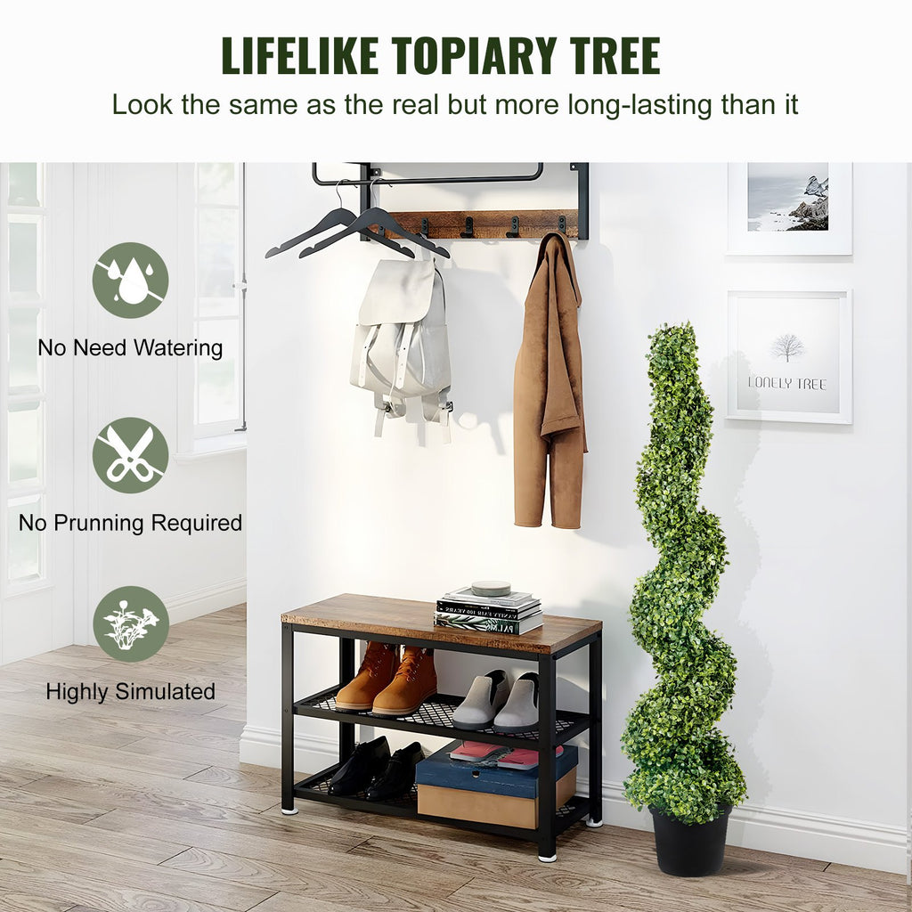 Artificial Topiaries Boxwood Trees, 10cm Tall (2 Pieces) Faux Topiary Plant Outdoor, All-year Green Feaux Plant w/ Replaceable Leaves for Decorative Indoor/Outdoor/Garden