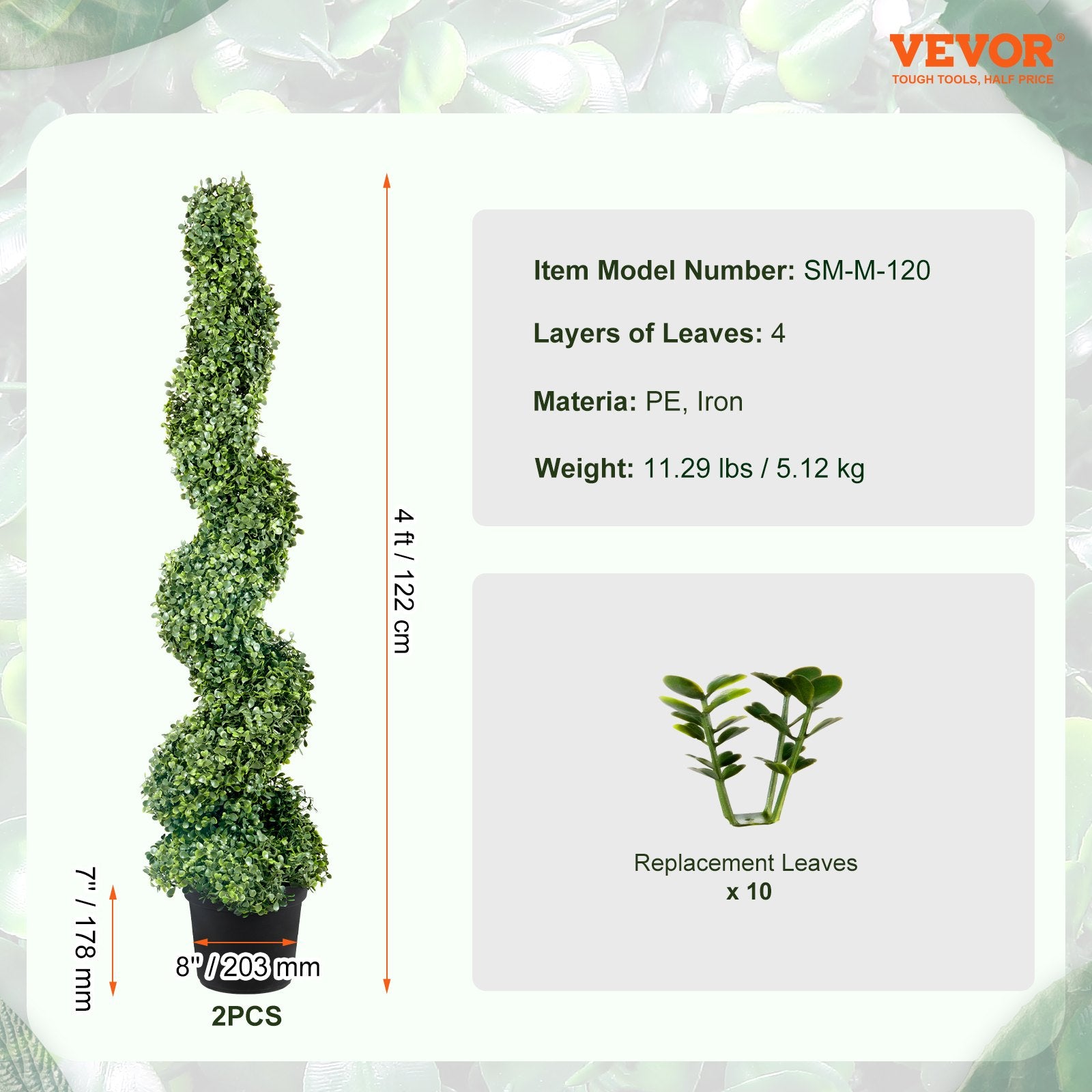 Artificial Topiaries Boxwood Trees, 10cm Tall (2 Pieces) Faux Topiary Plant Outdoor, All-year Green Feaux Plant w/ Replaceable Leaves for Decorative Indoor/Outdoor/Garden