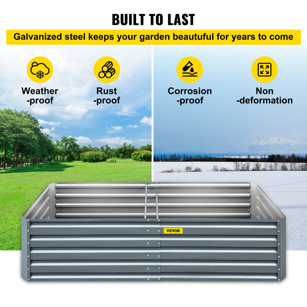 Galvanized Raised Garden Bed, 203 x 102 x 48 cm Metal Planter Box, Gray Steel Plant Raised Garden Bed Kit, Planter Boxes Outdoor for Growing Vegetables,Flowers,Fruits,Herbs,and Succulents