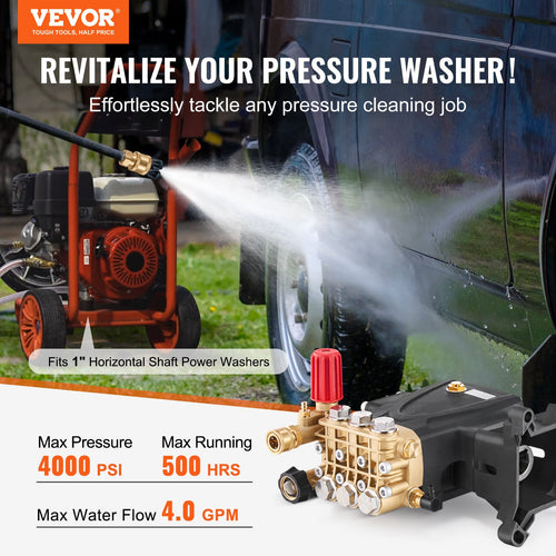 4000 PSI Triplex Pressure Washer Pump – 1" Shaft, 4.0 GPM