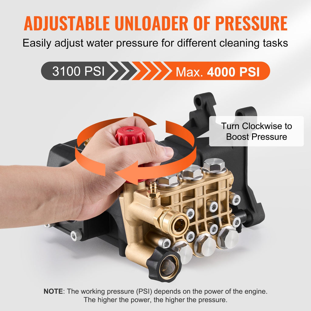 Pressure Washer Pump, 1" Shaft Horizontal Triplex Plunger, 4000 PSI, 4.0GPM, Replacement Power Washer Pumps Kit with Hardware, Compatible with Simpson MorFlex 40224, 40225, 40226, Santoprene