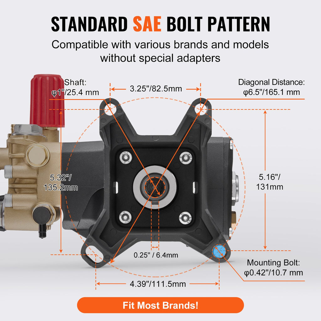 Pressure Washer Pump, 1" Shaft Horizontal Triplex Plunger, 4000 PSI, 4.0GPM, Replacement Power Washer Pumps Kit with Hardware, Compatible with Simpson MorFlex 40224, 40225, 40226, Santoprene