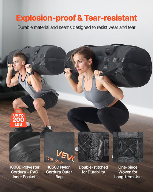 Adjustable Workout Sandbag – Black, Unfilled, 56–90kg