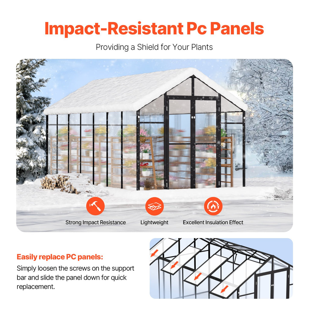 Polycarbonate Greenhouse 8 x 14 Ft Outdoor Walk-in Greenhouse for Garden