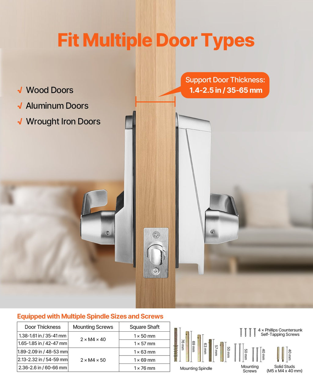 Mechanical Keyless Entry Door Lock, 14 Key Mechanical Door Lock with Keys, Mechanical Keypad Door Lock with Handle, Stainless Steel Waterproof Keyless Gate Lock, for Home Office Outdoor Garage
