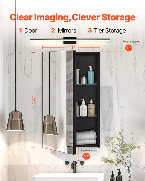 14 × 24-Inch Aluminium Mirror Medicine Cabinet