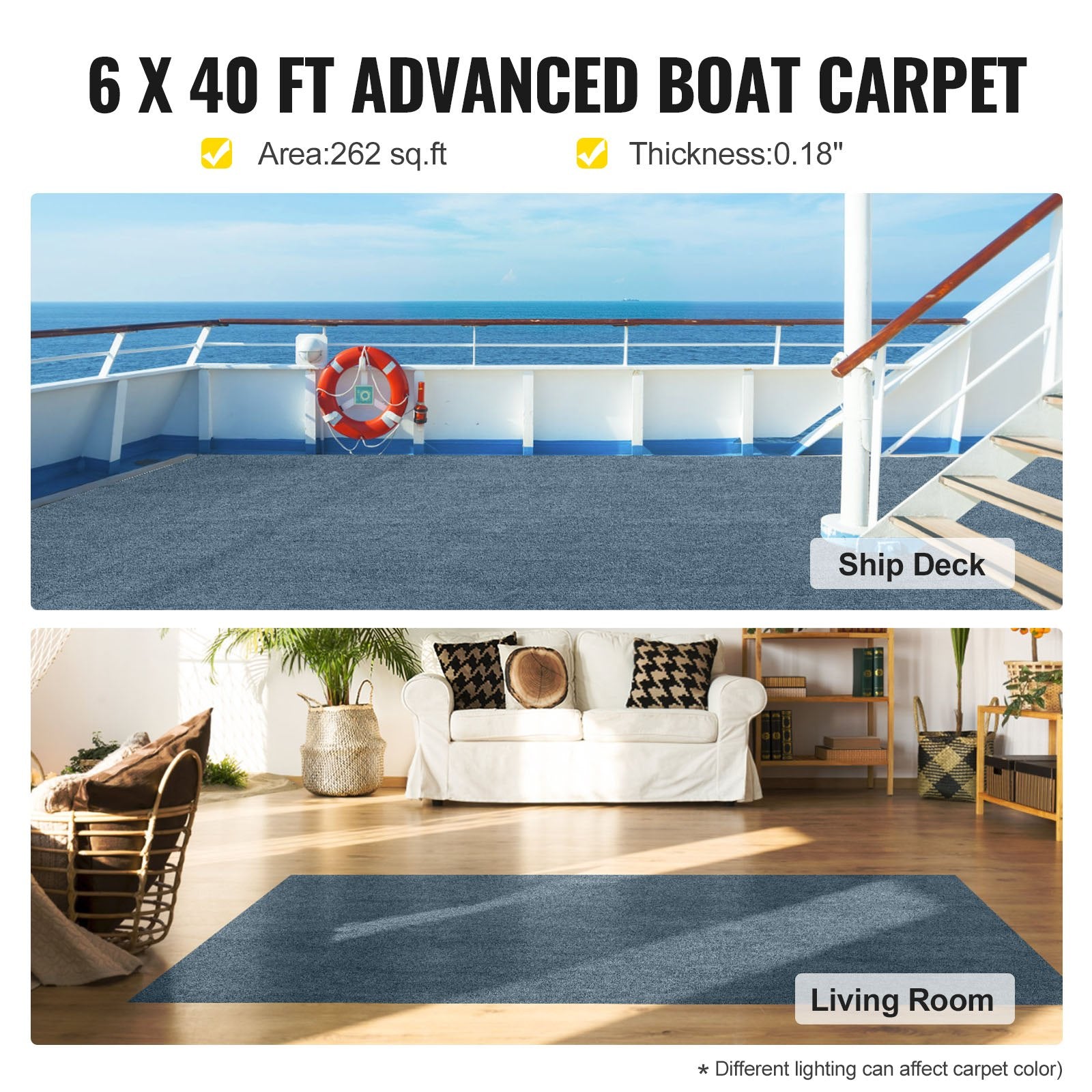 Gray Marine Carpet 6 ft x 39.3 ft Marine Carpeting Marine Grade Carpet for Boats with Waterproof Back Outdoor Rug for Patio Porch Deck Garage Outdoor Area Rug Runner Anti-Slide Porch Rug,1.8x12m