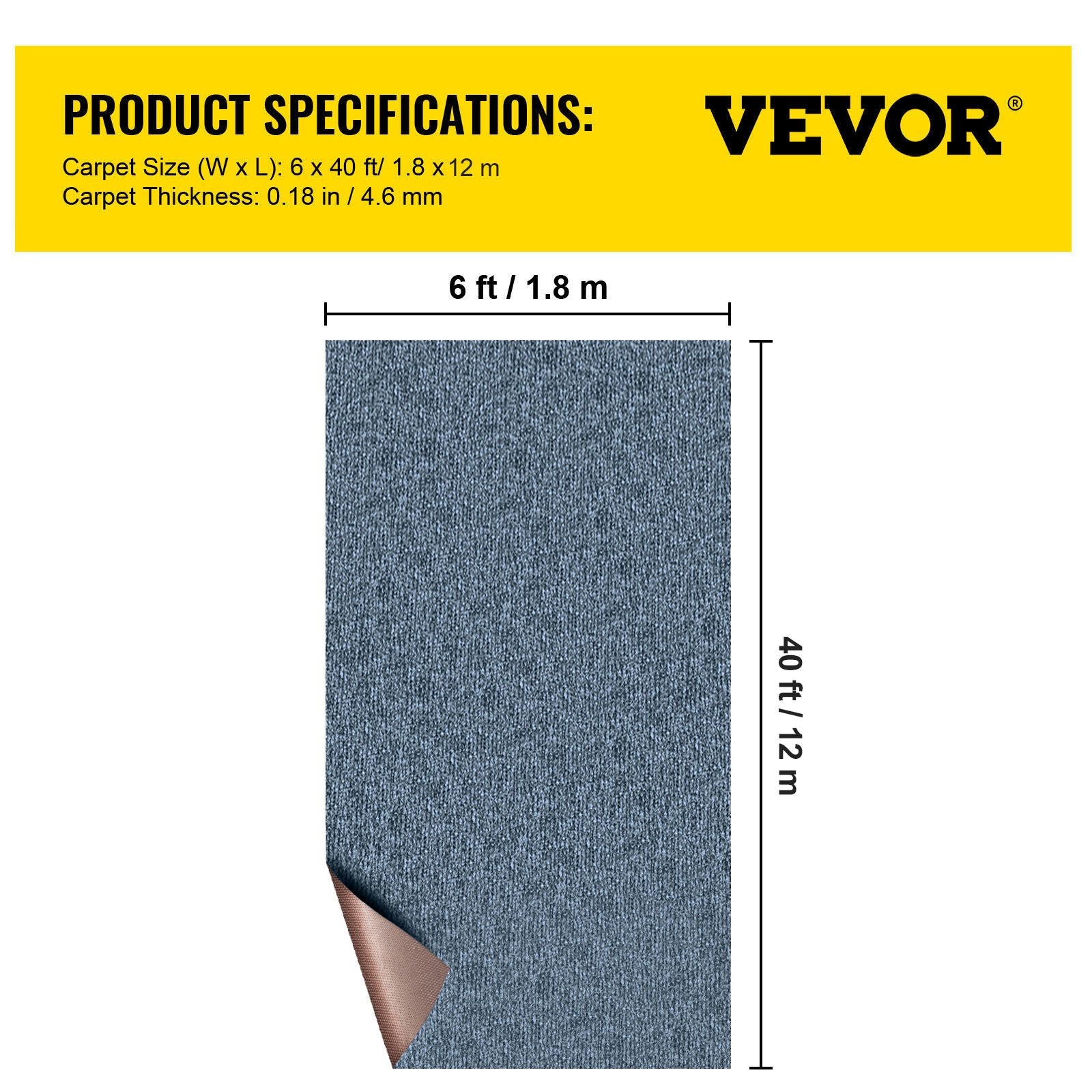 Gray Marine Carpet 6 ft x 39.3 ft Marine Carpeting Marine Grade Carpet for Boats with Waterproof Back Outdoor Rug for Patio Porch Deck Garage Outdoor Area Rug Runner Anti-Slide Porch Rug,1.8x12m
