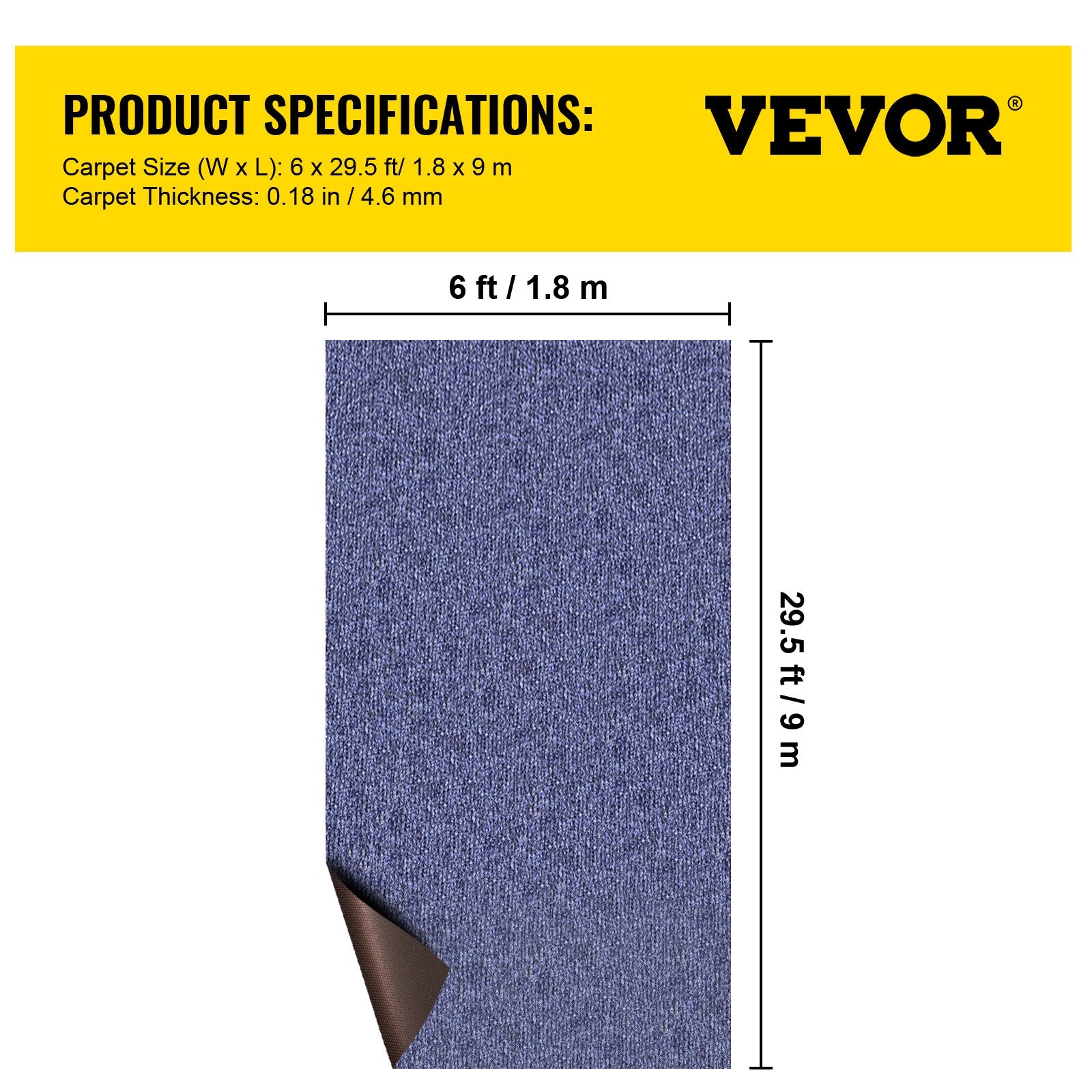 Deep Blue Marine Carpet 6 ft x 29.5 ft Marine Carpeting Marine Grade Carpet for Boats with Waterproof Back Outdoor Rug for Patio Porch Deck Garage Outdoor Area Rug Runner Non-Slide Porch Rug, 1.8x9m