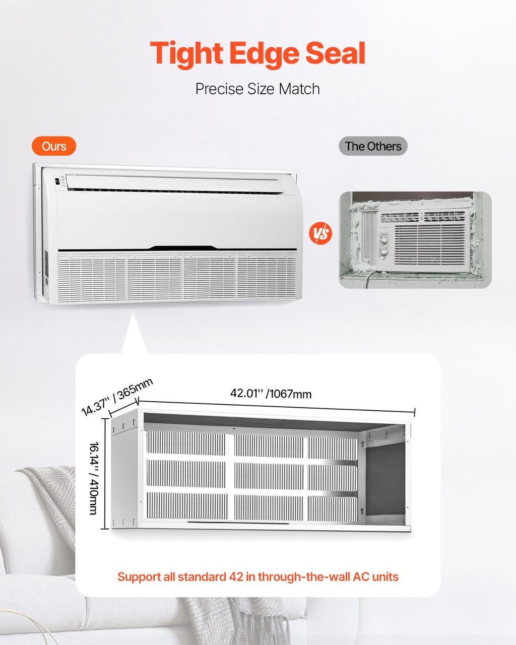 Air Conditioner Wall Sleeve 42 in with Exterior Grille Wall AC Sleeve
