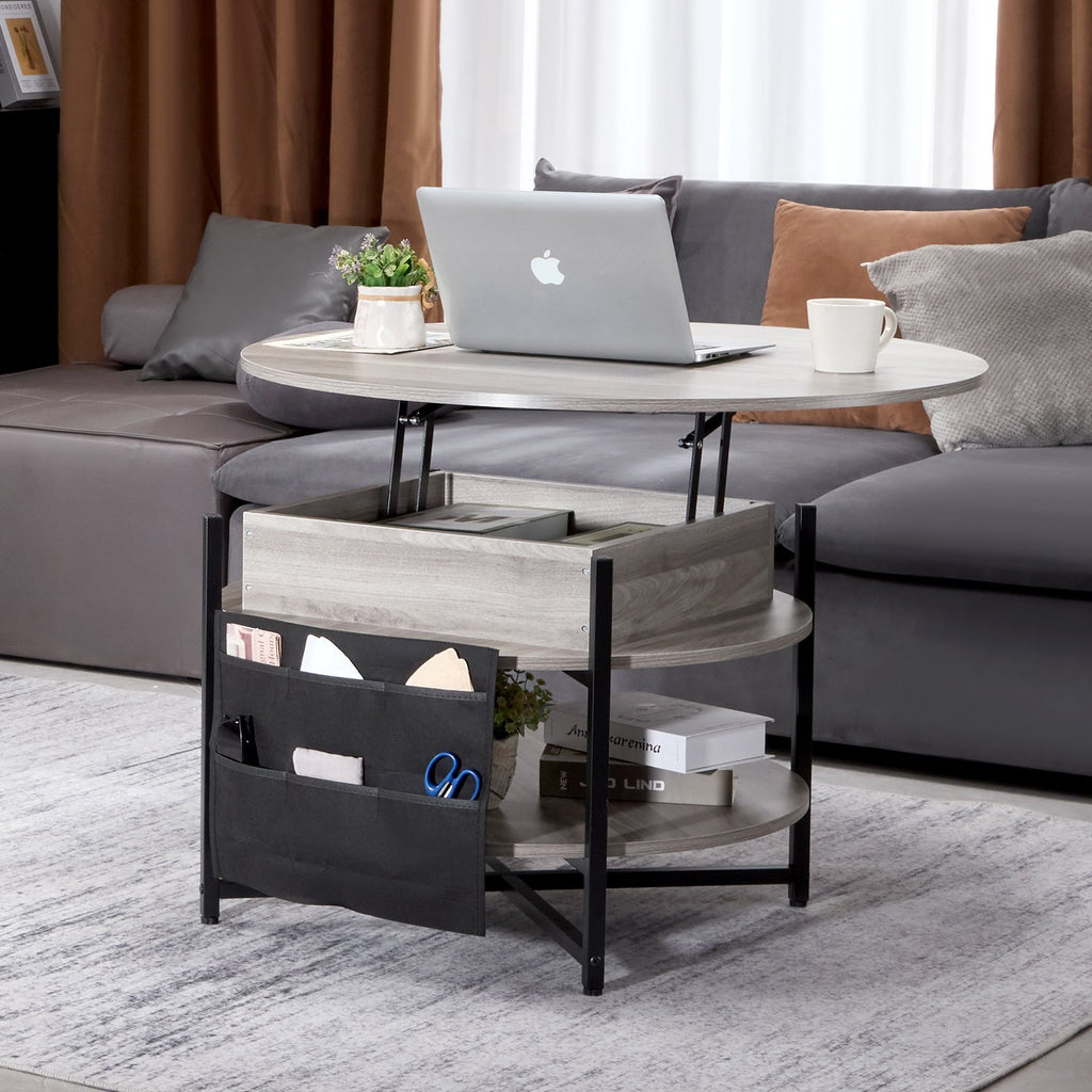 Lift Top Coffee Table 35.3" Round Coffee Table for Living Room White