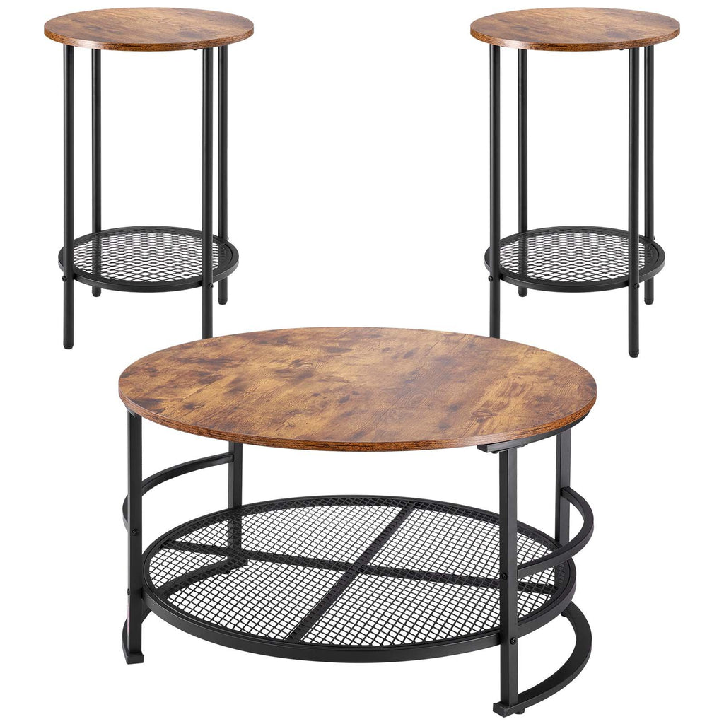 3-Piece Round Coffee Table & Side Table Set – 80 cm