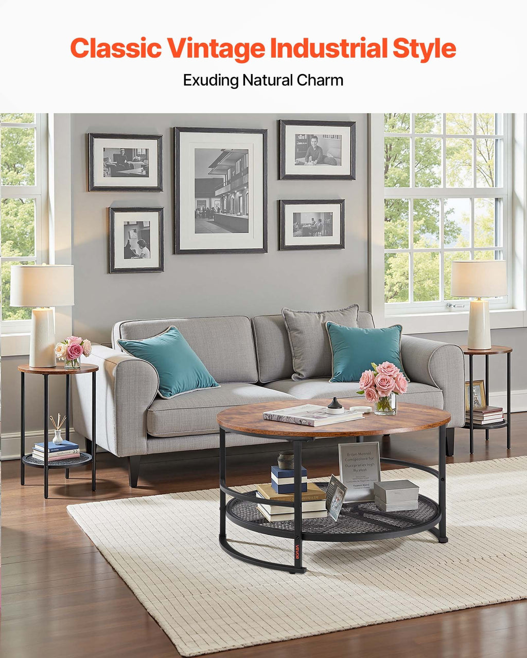 3-Piece Round Coffee Table & Side Table Set – 80 cm