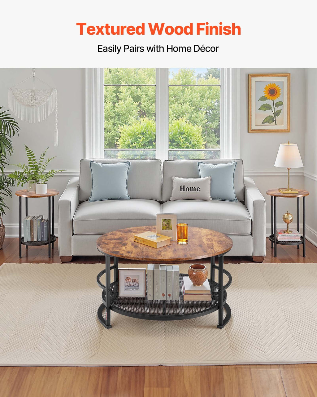 3-Piece Round Coffee Table & Side Table Set – 80 cm