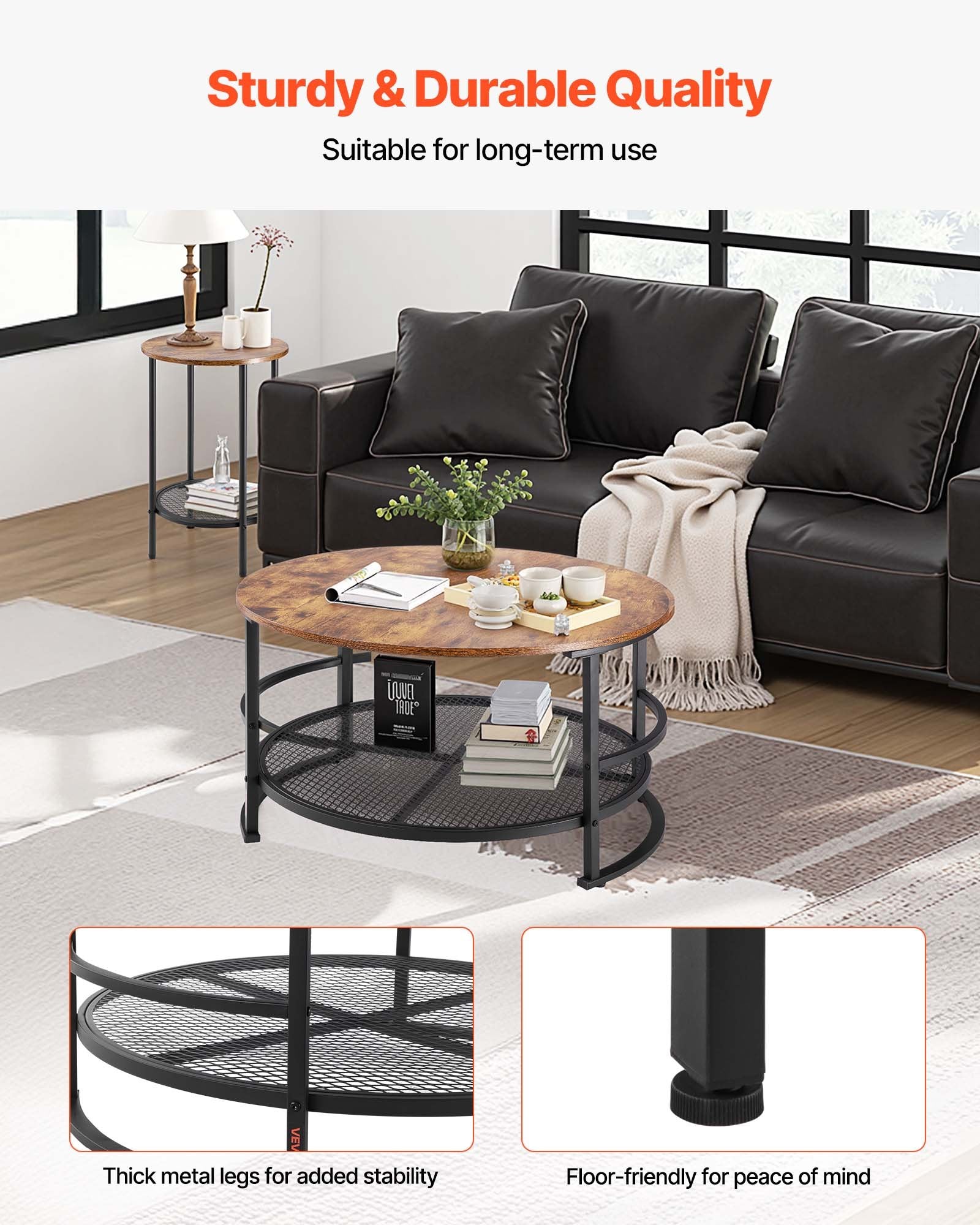 3-Piece Round Coffee Table & Side Table Set – 80 cm