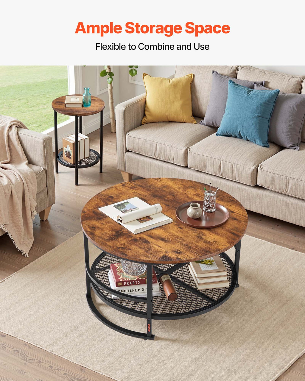 3-Piece Round Coffee Table & Side Table Set – 80 cm