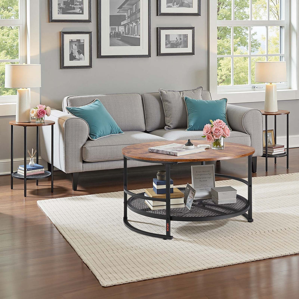 3-Piece Round Coffee Table & Side Table Set – 80 cm
