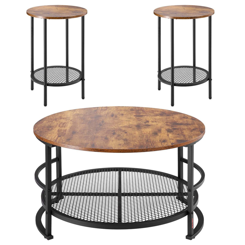 3-Piece Round Coffee Table & Side Table Set – 80 cm