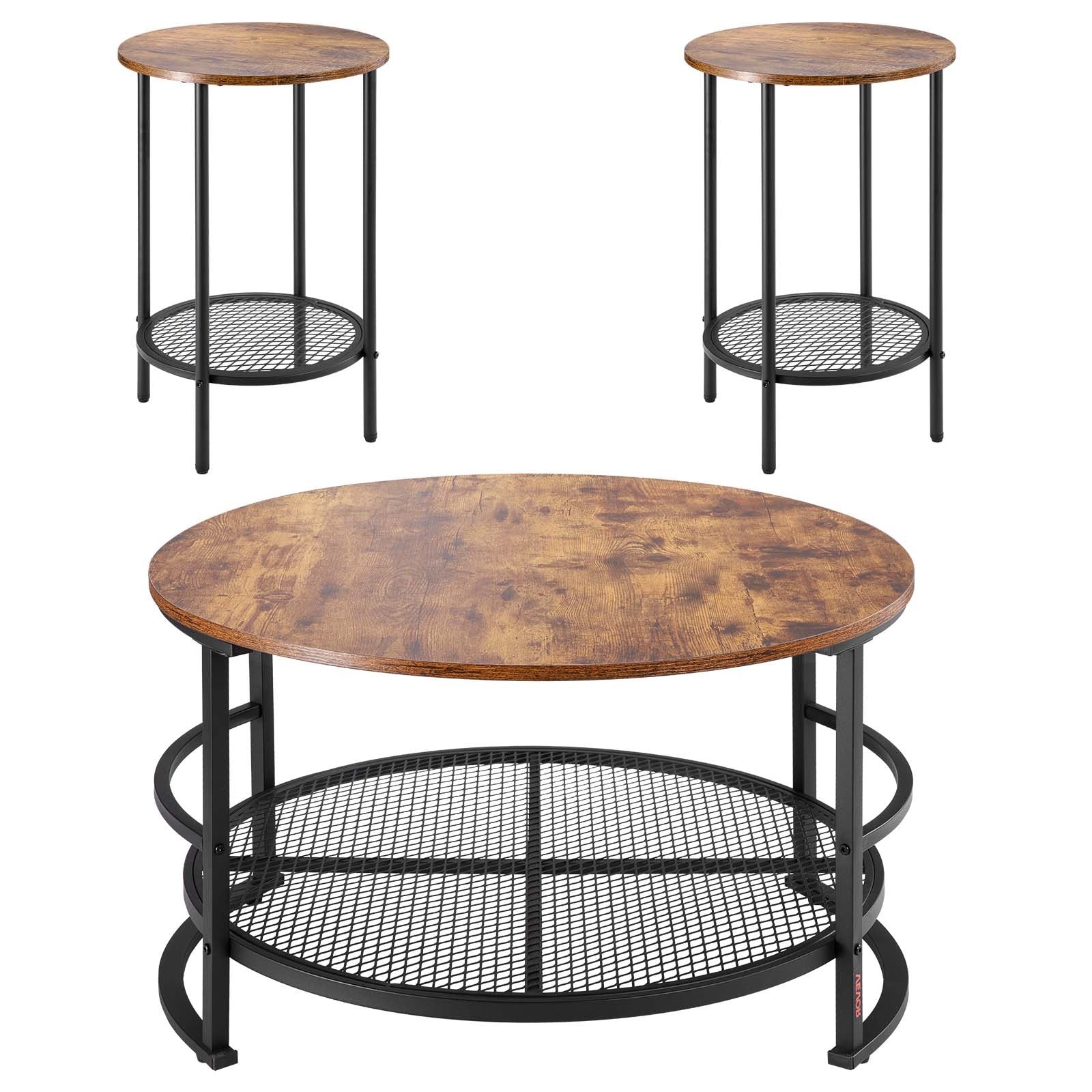 3-Piece Round Coffee Table & Side Table Set – 80 cm