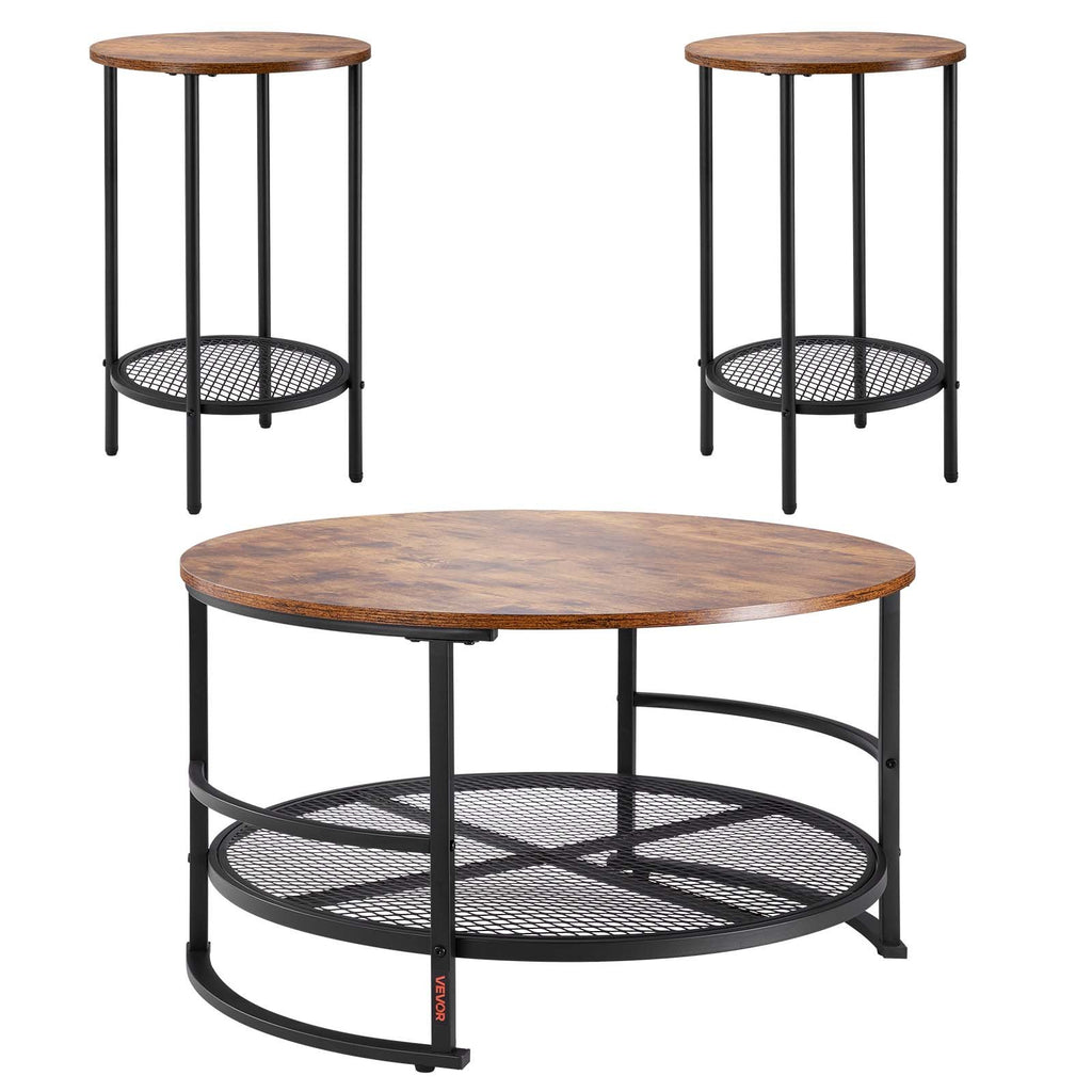3-Piece Round Coffee Table & Side Table Set – 80 cm