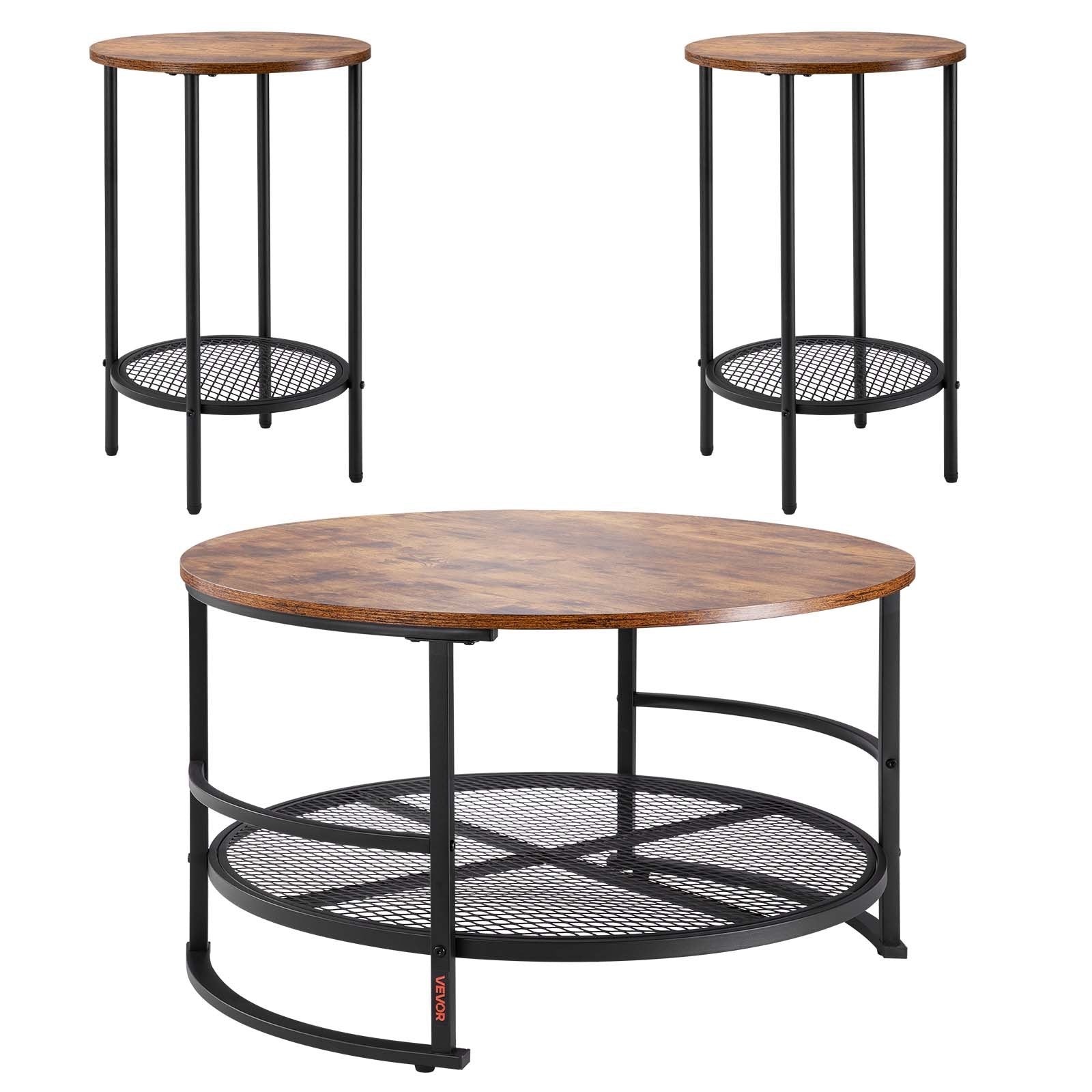 3-Piece Round Coffee Table & Side Table Set – 80 cm