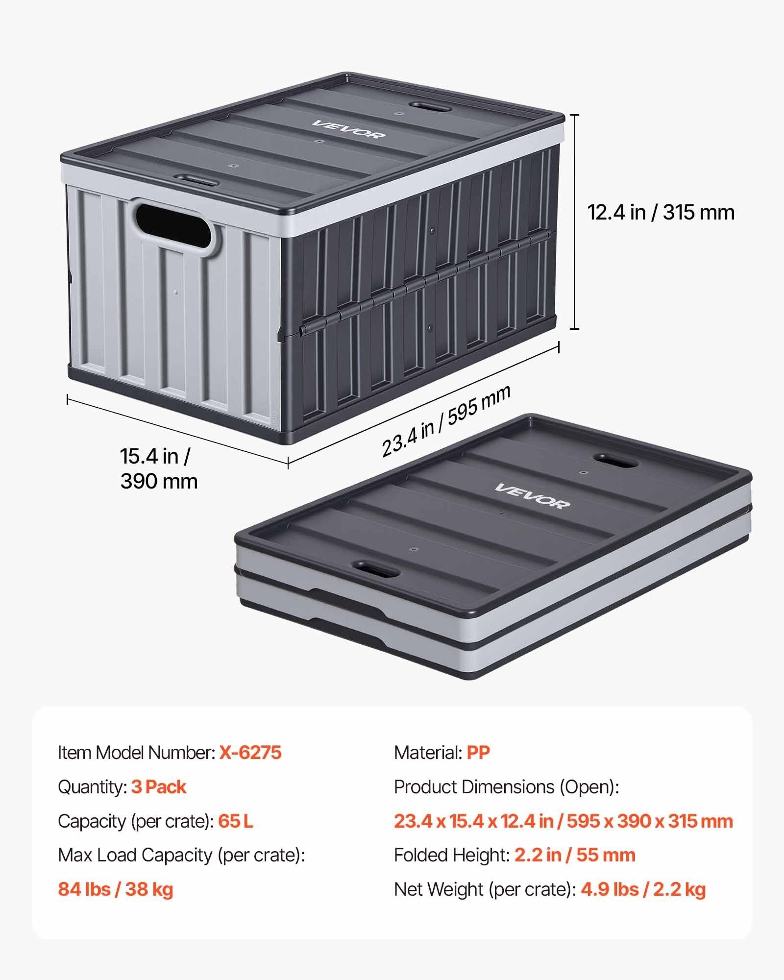 3-Pack 65L Collapsible Storage Bins