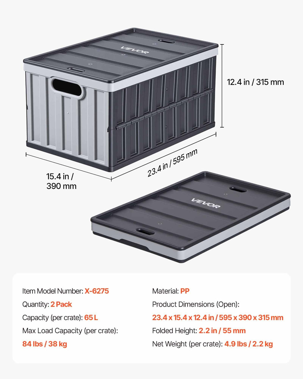 2-Pack 65L Collapsible Storage Bins