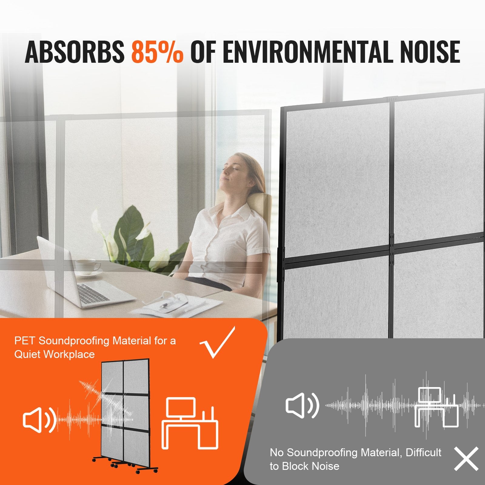 Acoustic Privacy Room Divider Panels – Light Grey (2 Pack)