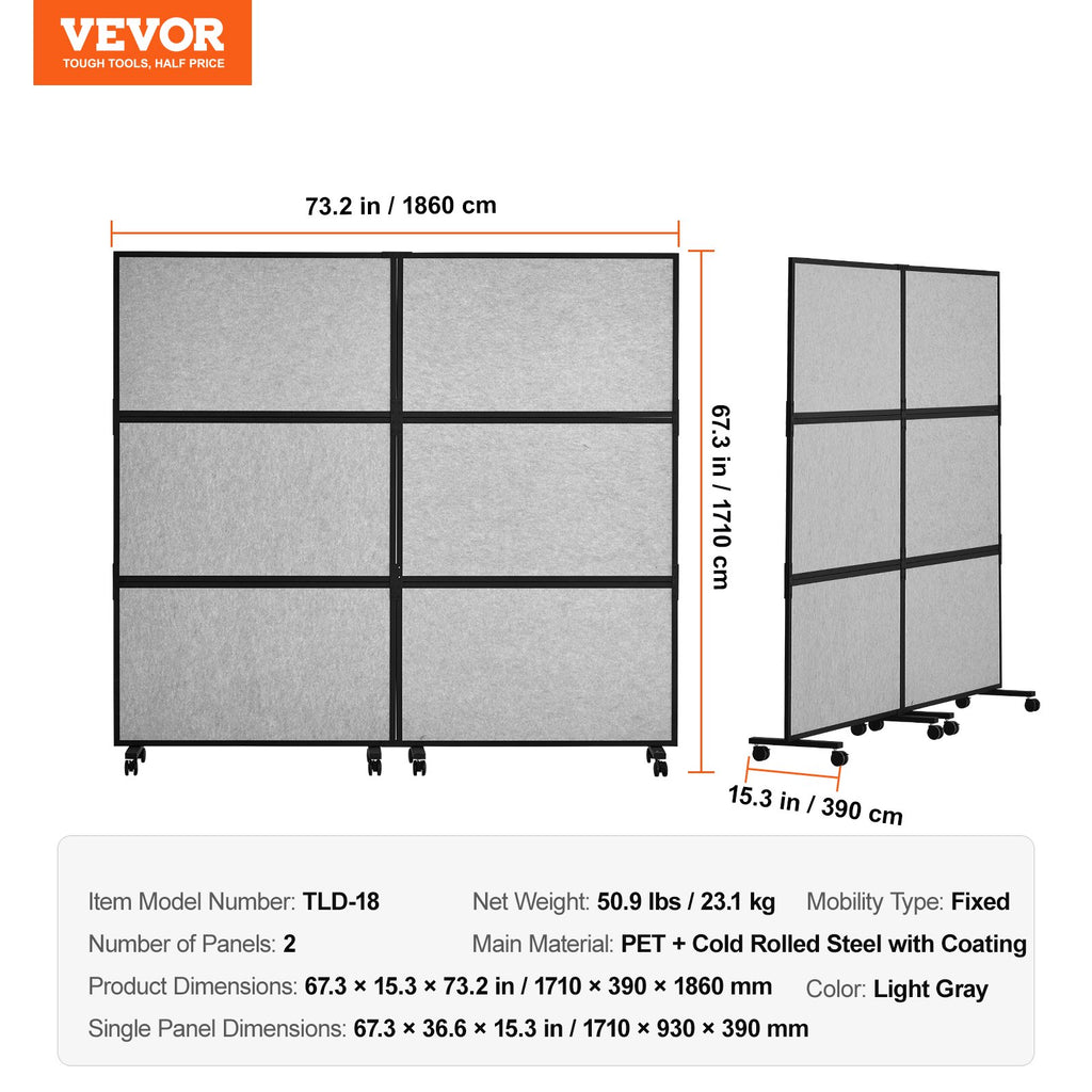 Acoustic Privacy Room Divider Panels – Light Grey (2 Pack)