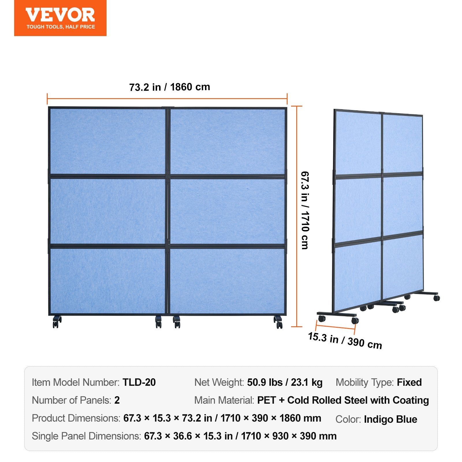 Acoustic Room Divider Panels – 2 Pack, Indigo Blue