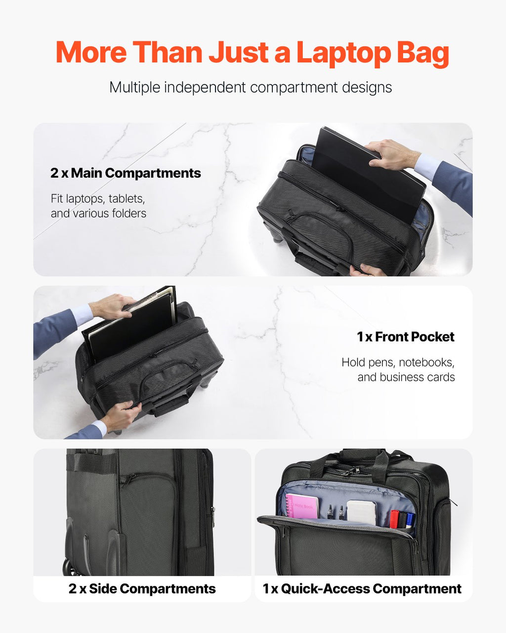 Rolling Laptop Bag 43.94 cm Wheeled Computer Bag for Women & Men Black