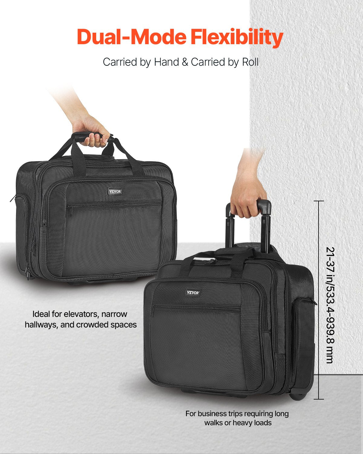 Rolling Laptop Bag 43.94 cm Wheeled Computer Bag for Women & Men Black