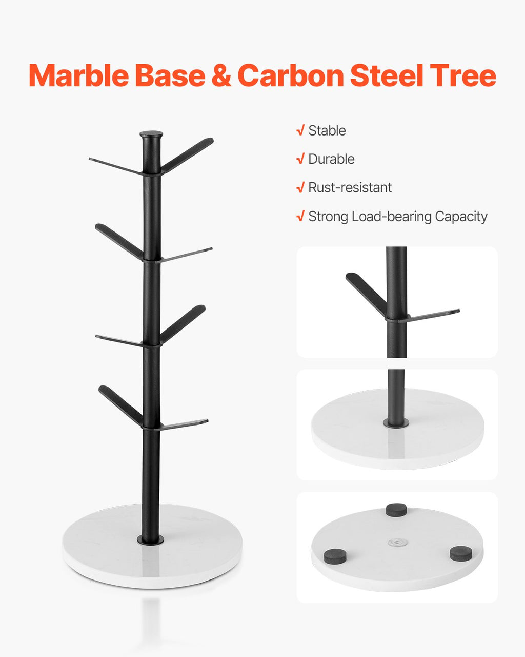 Mug Holder Tree with Marble Base 8 Hooks Cup Tree Rack for Counter Kitchen