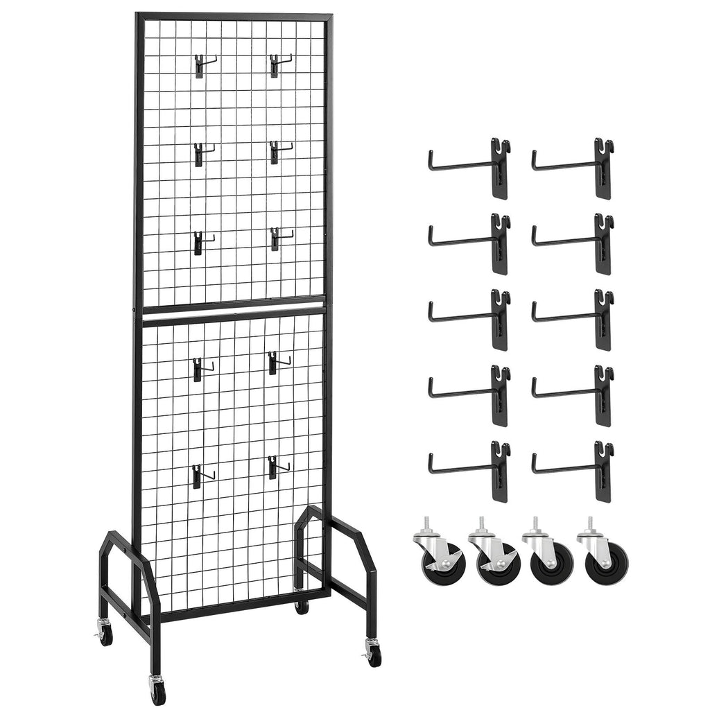 Mobile Grid Wall Display Panel with 10 Hooks – Black
