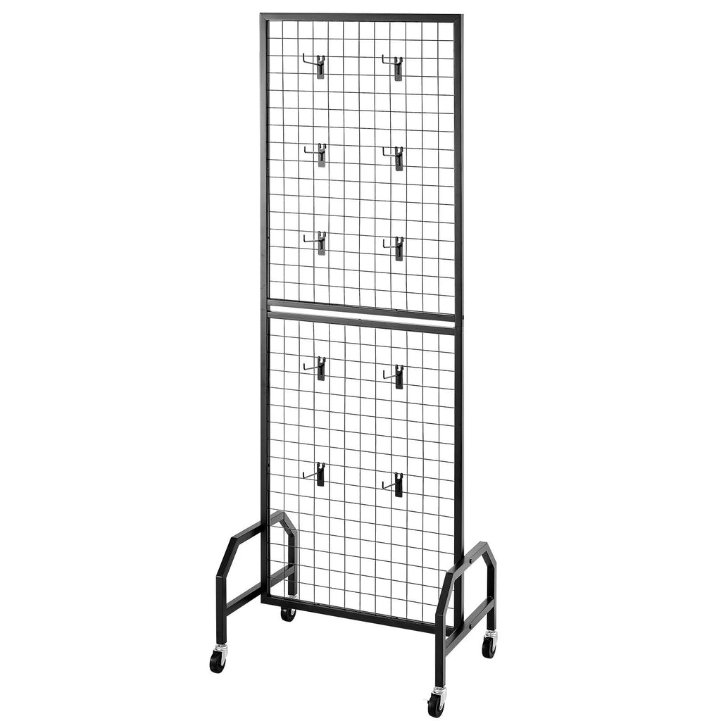 Mobile Grid Wall Display Panel with 10 Hooks – Black