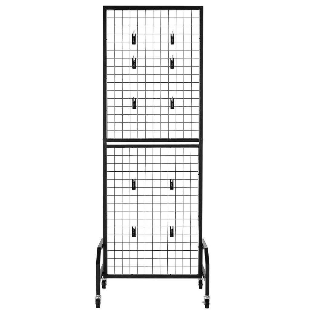 Mobile Grid Wall Display Panel with 10 Hooks – Black