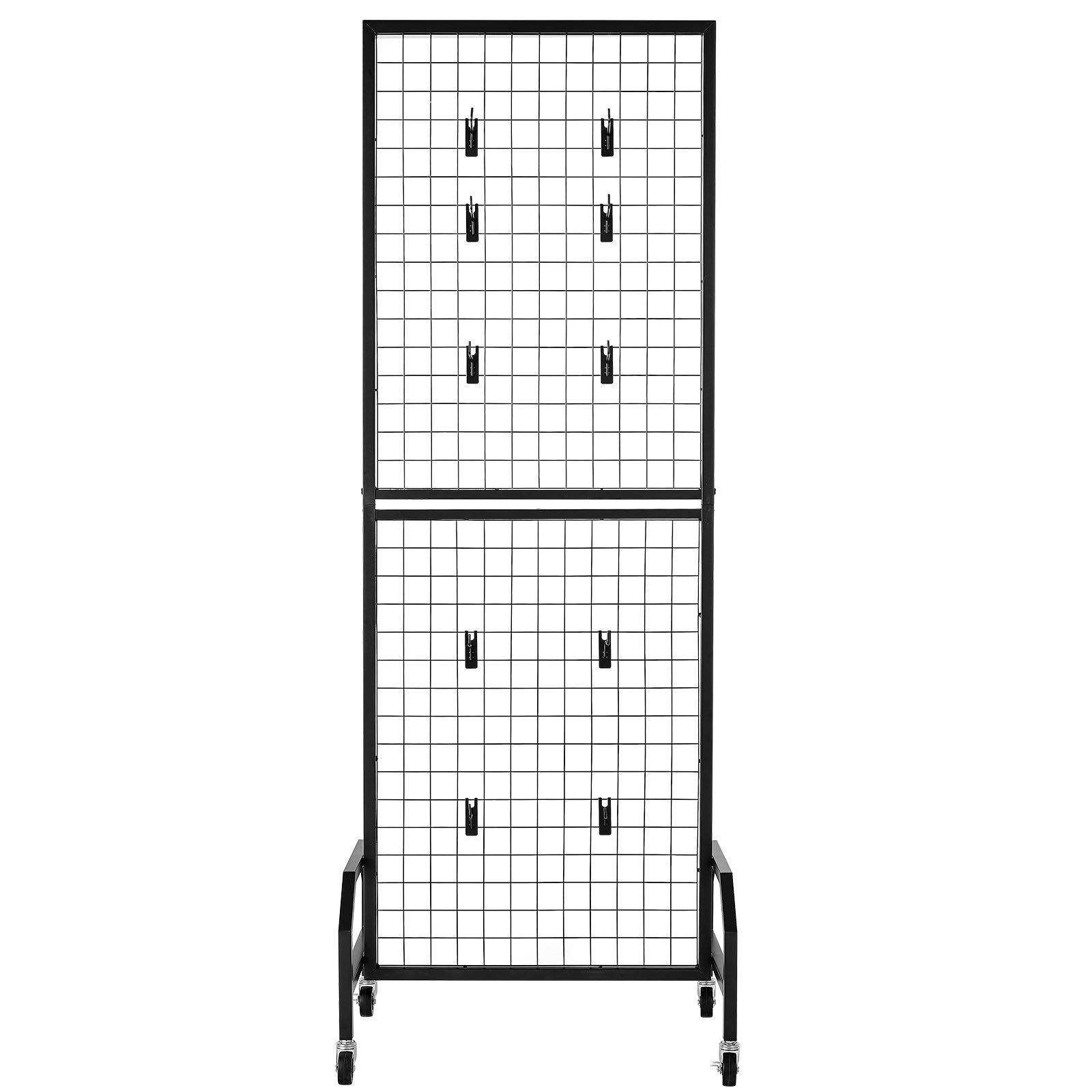 Mobile Grid Wall Display Panel with 10 Hooks – Black