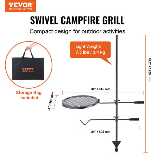 Adjustable Swivel Campfire Grill with Carry Bag