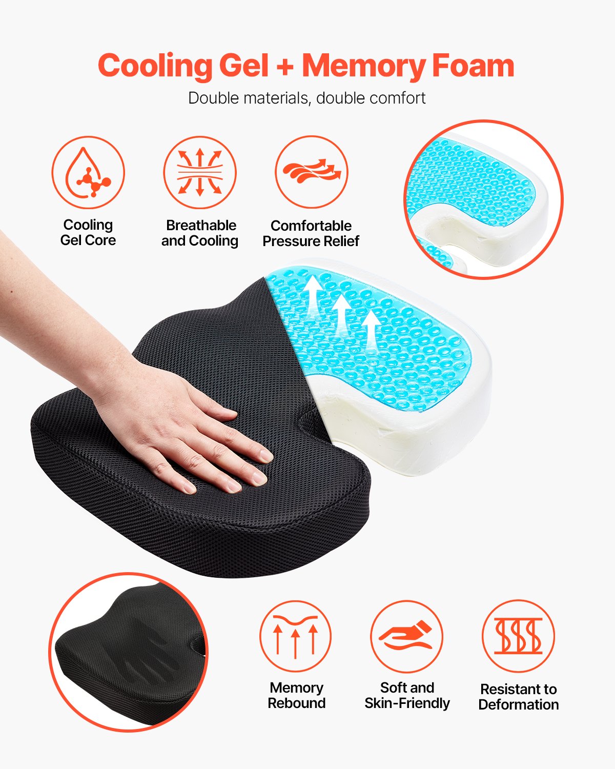 Cooling Gel Memory Foam Seat Cushion