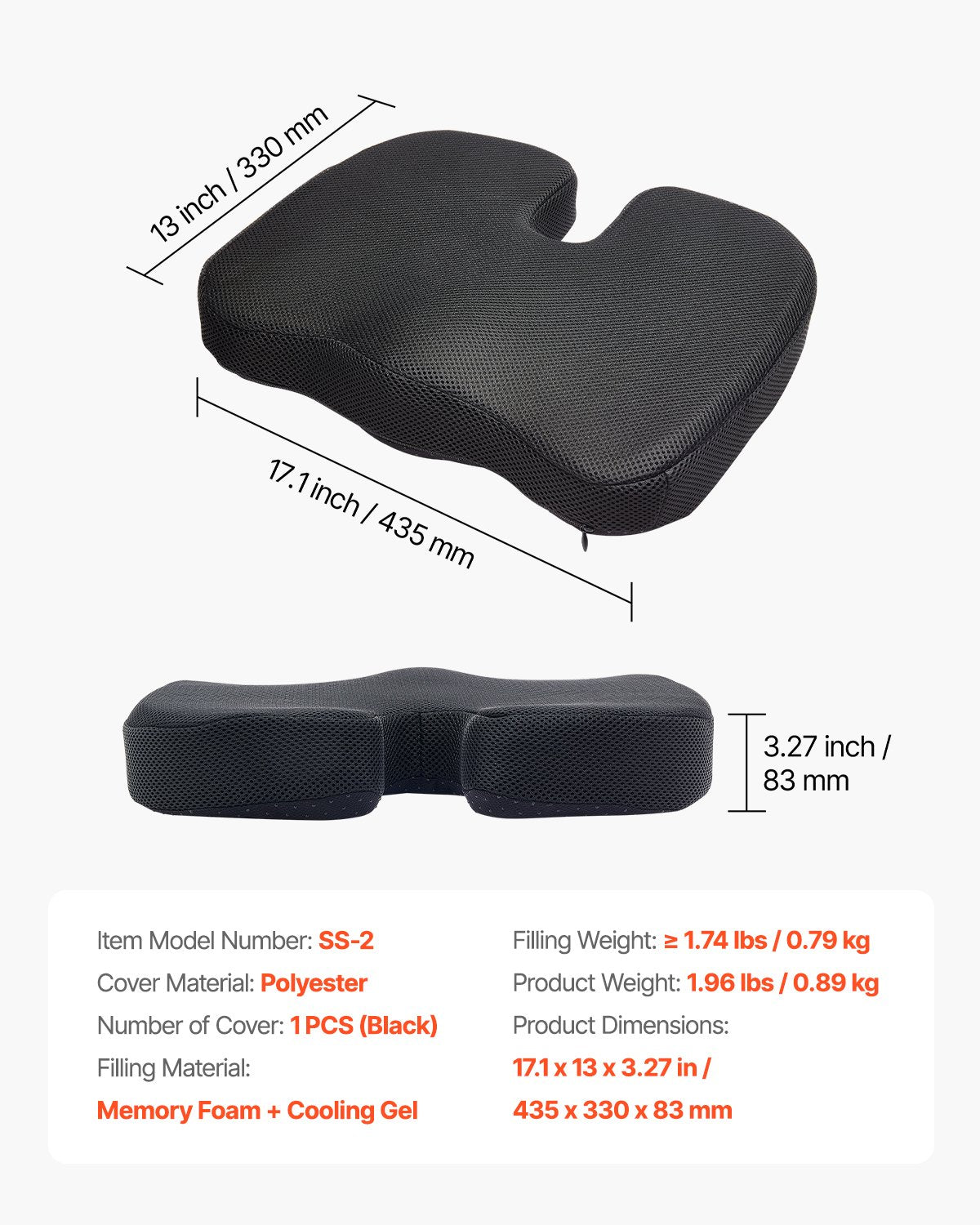 Cooling Gel Memory Foam Seat Cushion