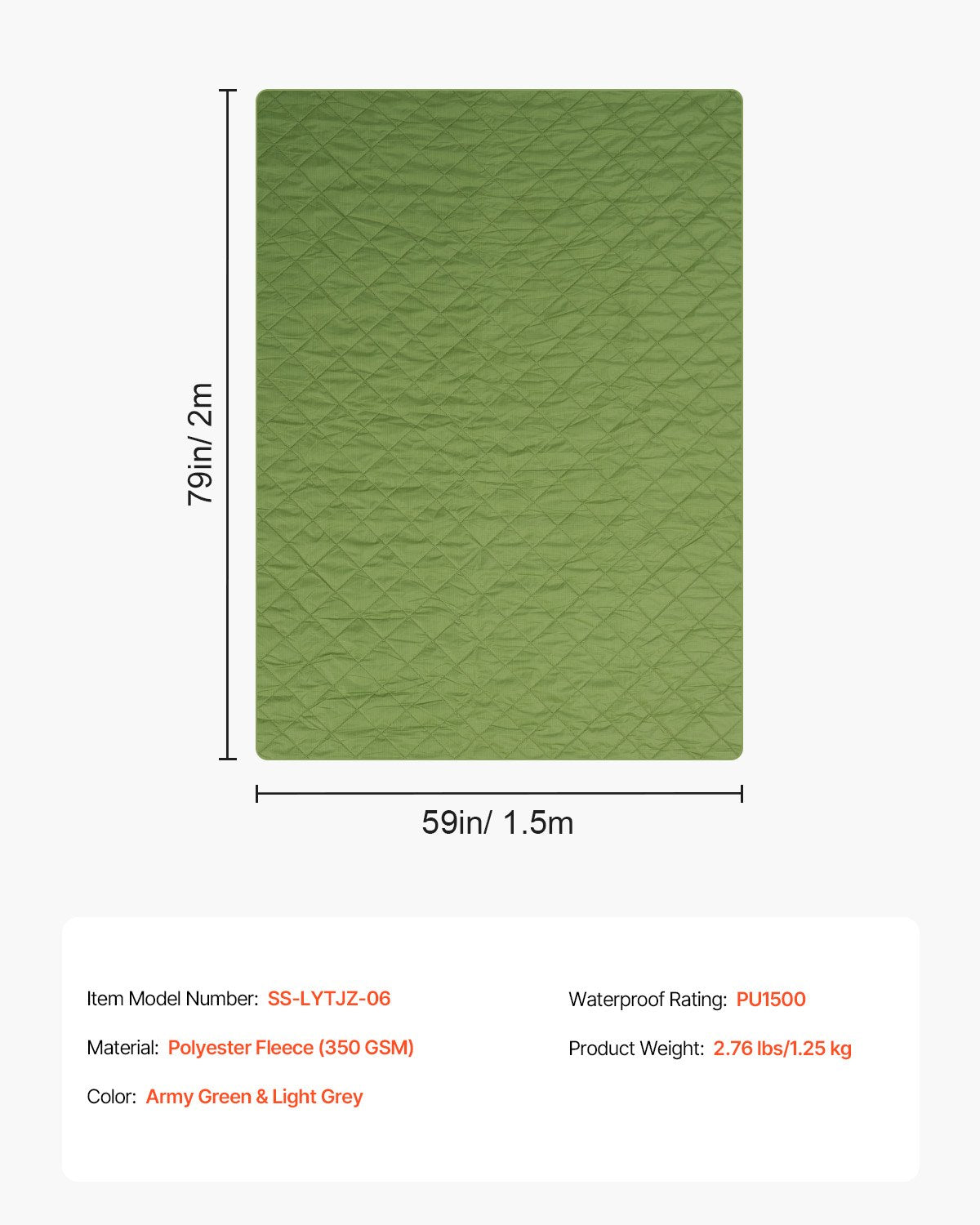 Camping Blanket 2.08 m x 1.4 m Warm Stadium Blanket 330GSM Outdoor Travel