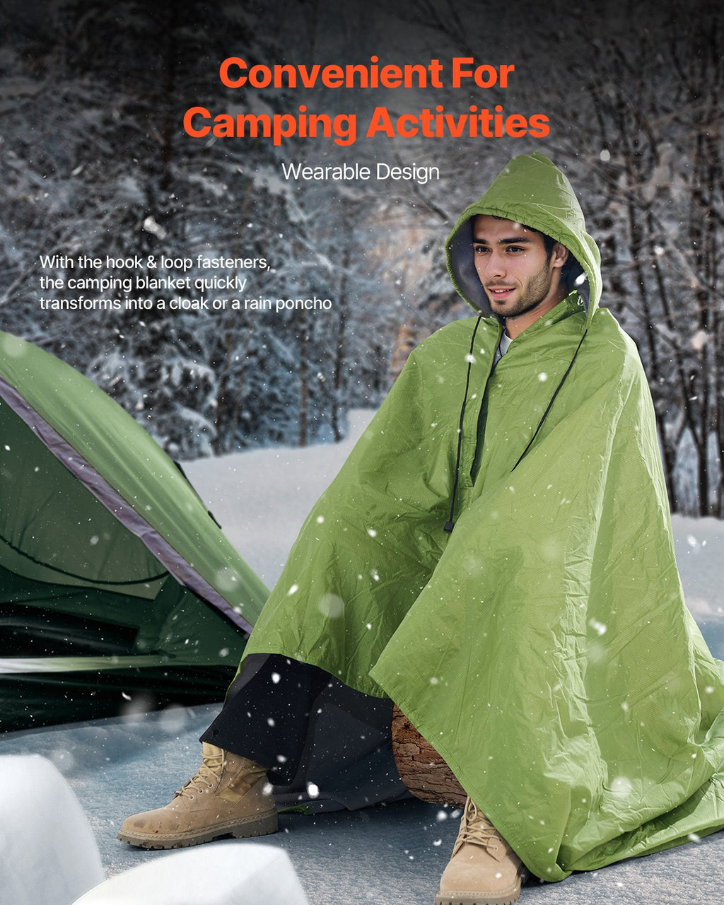 Wearable Camping Blanket – Army Green, 200 × 150 cm