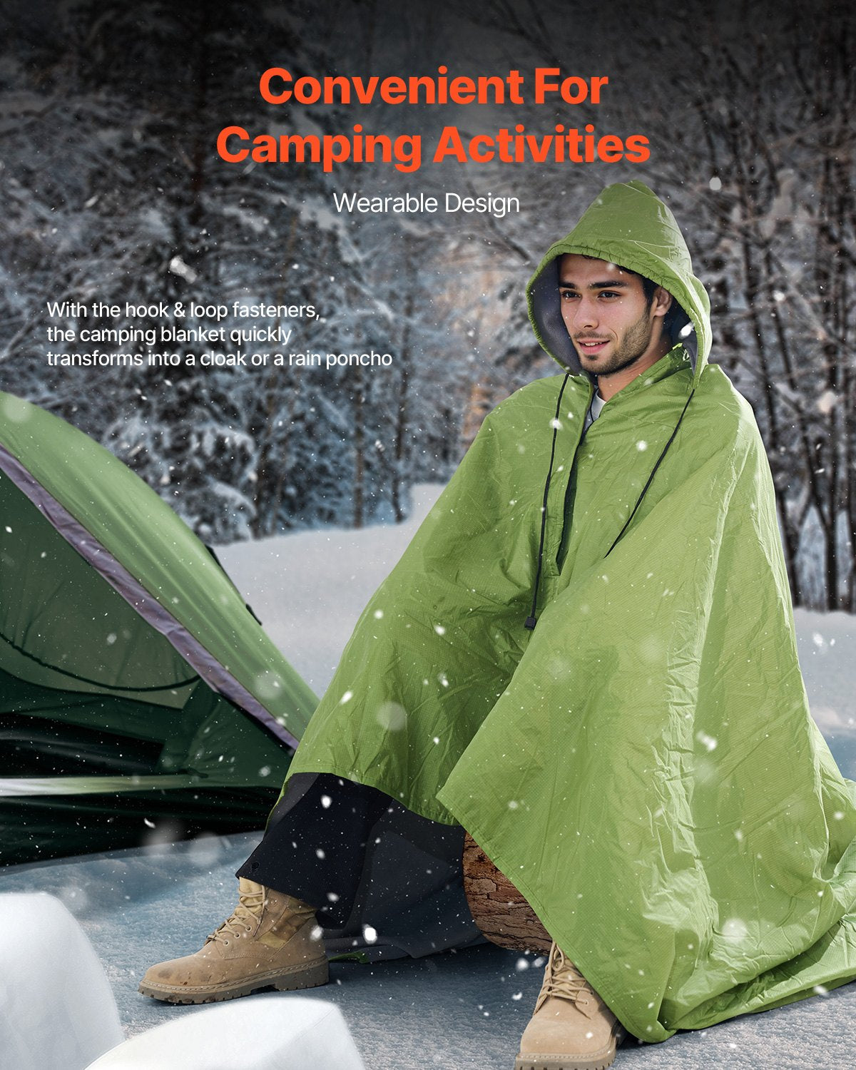 Wearable Camping Blanket – Army Green, 200 × 150 cm